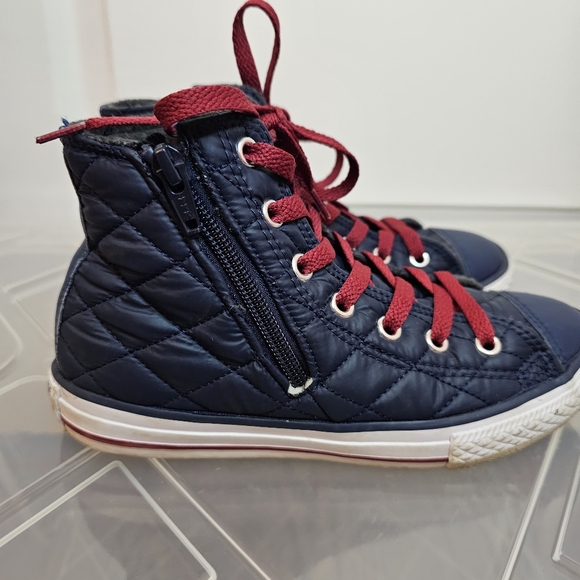 Converse All Star High Top Youth 2 Blue Quilted Zip Lace - Picture 3 of 6